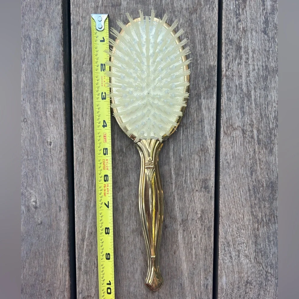 Vintage 70’s Vanity Hair Brush Lace Detail Gold Tone w/ Removable Brush Head